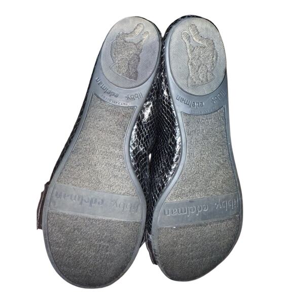 Libby Edelman Flats 9M Black Snake Print Bow Ballet Shoes Leopard‎ Lining EUC - Picture 5 of 6